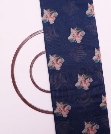 ink blue and off white floral chanderi digital print fabric